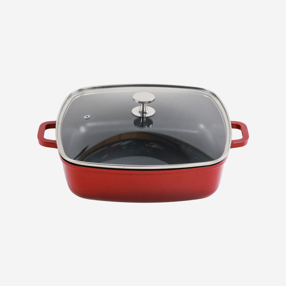 AluChef Shallow Square Casserole 28 cm - Red