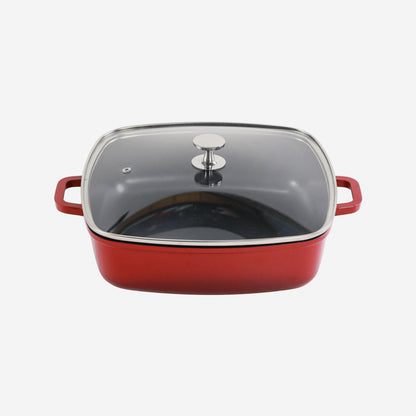 AluChef Shallow Square Casserole 28 cm - Red