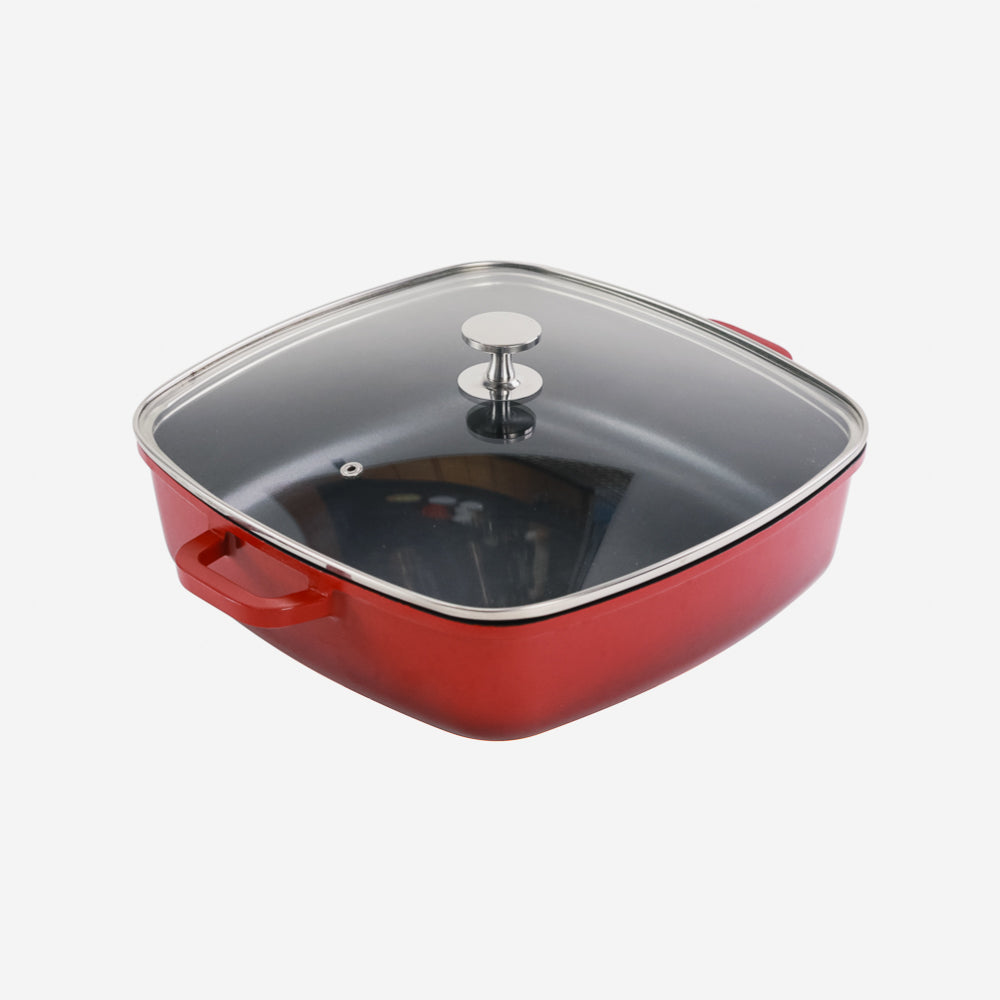 AluChef Shallow Square Casserole 28 cm - Red