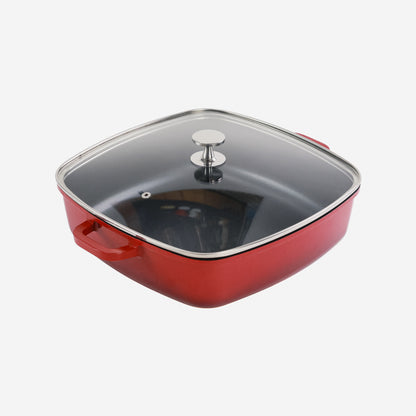 AluChef Shallow Square Casserole 28 cm - Red